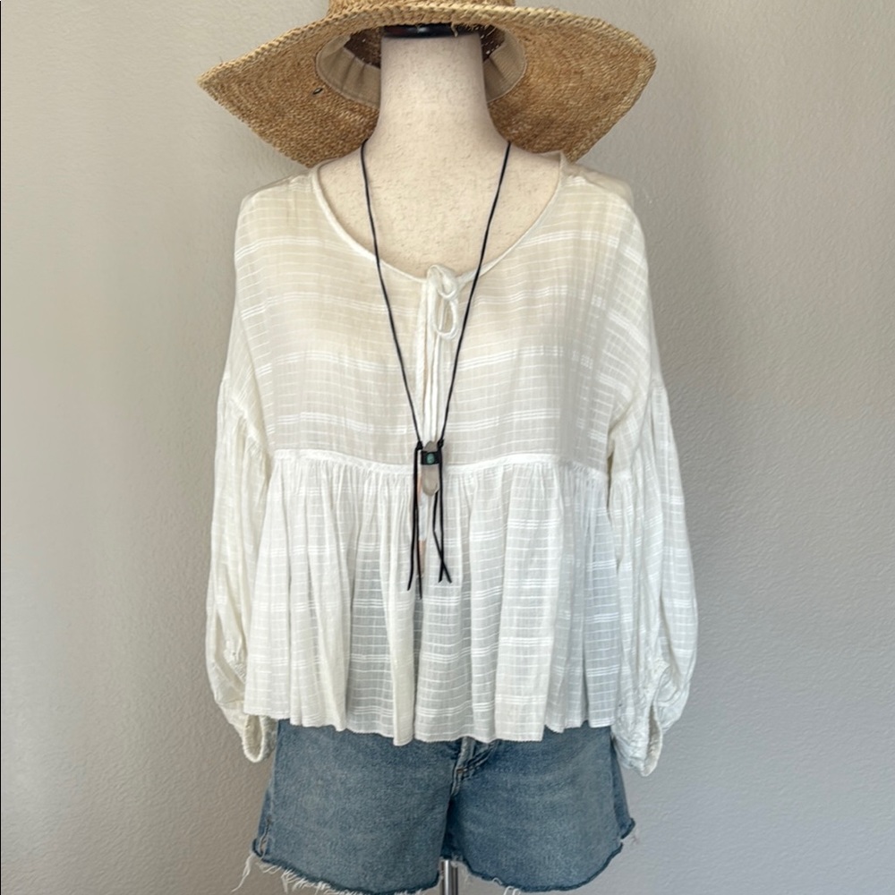 Free People White Tiered Relaxed Blouse